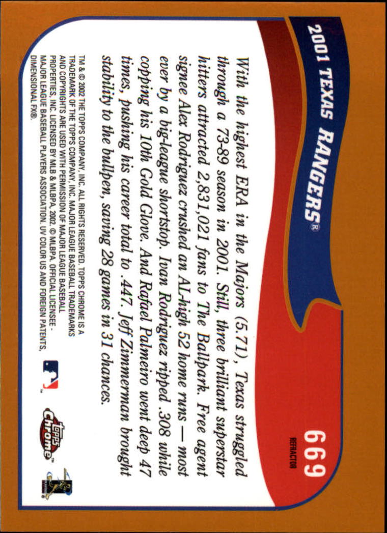 2002 Topps Chrome Gold Refractors #669 Texas Rangers TC back image