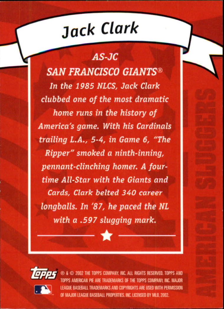 2002 Topps American Pie Sluggers Gold #24 Jack Clark back image