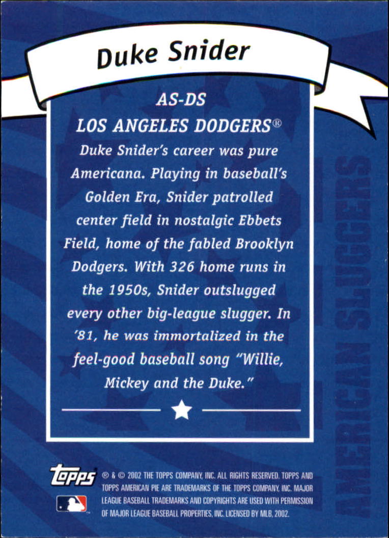 2002 Topps American Pie Sluggers Red #15 Duke Snider back image