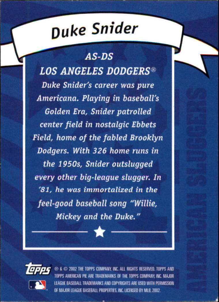 2002 Topps American Pie Sluggers Silver #15 Duke Snider back image