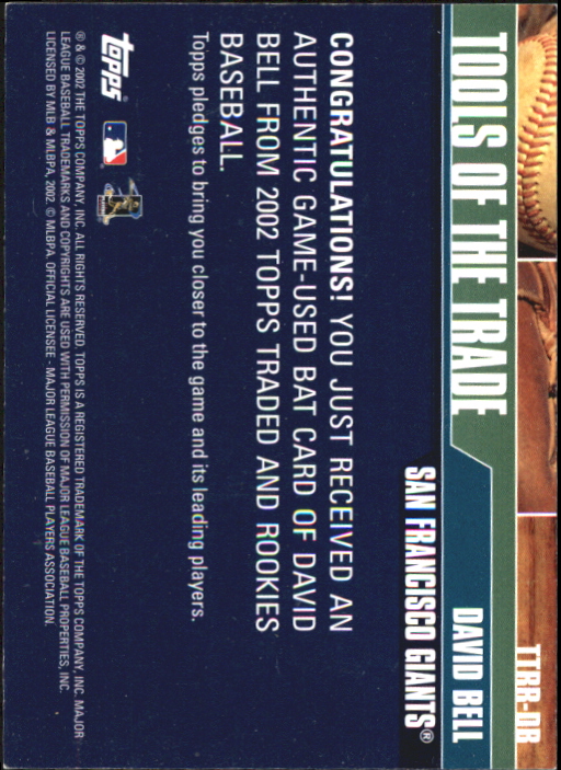 2002 Topps Traded Tools of the Trade Relics #DB David Bell Bat C back image