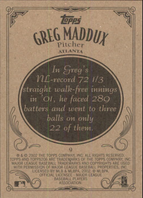 2002 Topps 206 #9 Greg Maddux back image