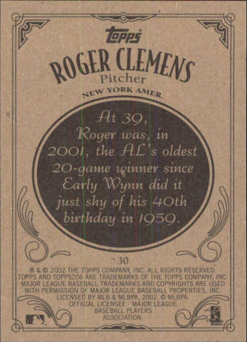 2002 Topps 206 #30 Roger Clemens back image