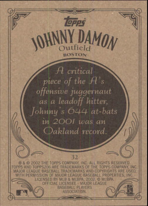 2002 Topps 206 #32 Johnny Damon back image