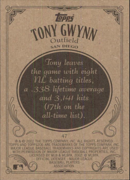 2002 Topps 206 #47 Tony Gwynn back image