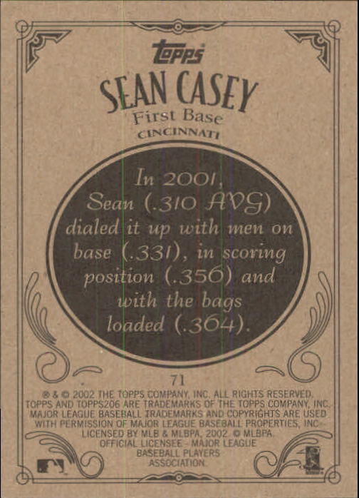2002 Topps 206 #71 Sean Casey back image
