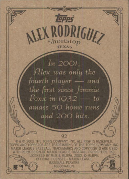 2002 Topps 206 #92 Alex Rodriguez back image