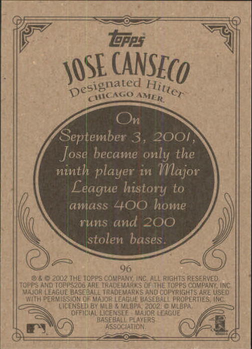 2002 Topps 206 #96 Jose Canseco back image