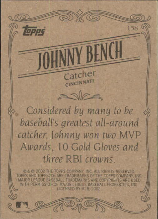 2002 Topps 206 #158 Johnny Bench RET back image