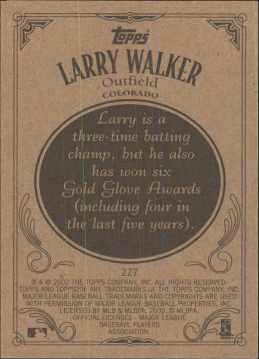 2002 Topps 206 #227A Larry Walker Grey Jsy back image