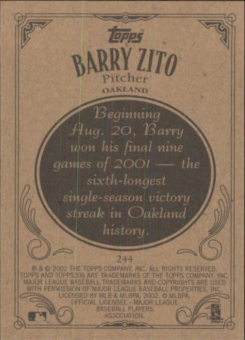2002 Topps 206 #244A Barry Zito Green Jsy back image