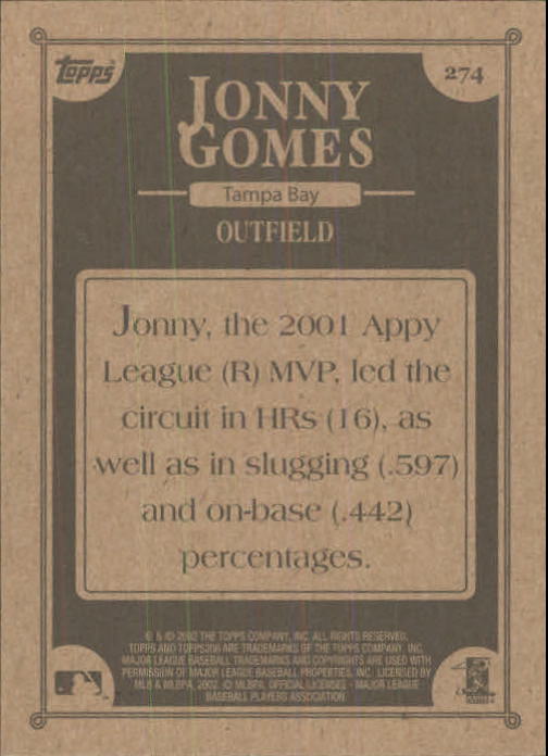 2002 Topps 206 #274 Jonny Gomes FYP RC back image