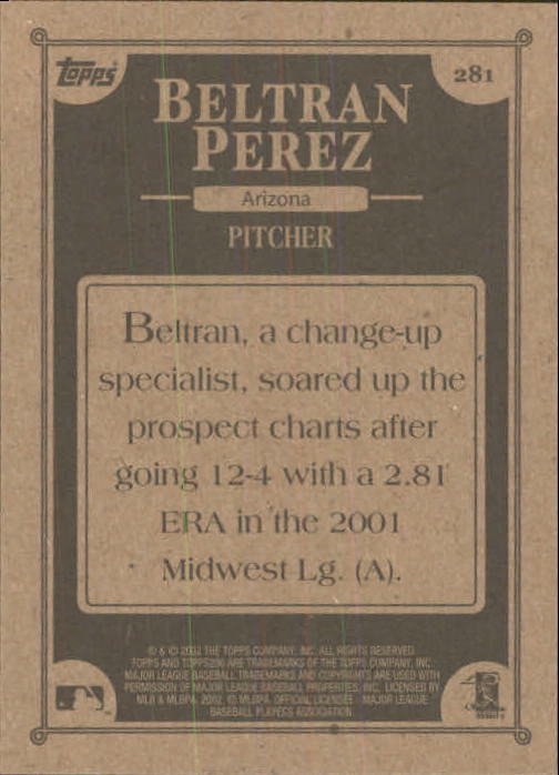 2002 Topps 206 #281 Beltran Perez FYP RC back image