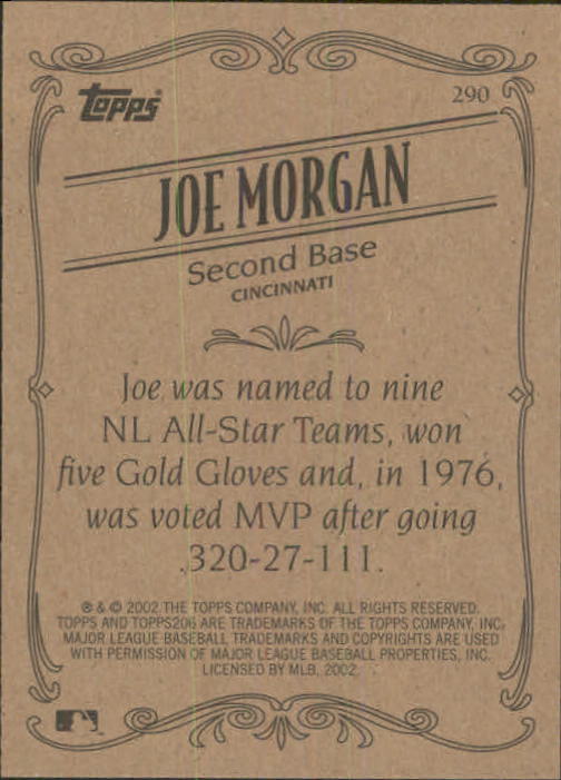 2002 Topps 206 #290 Joe Morgan RET back image