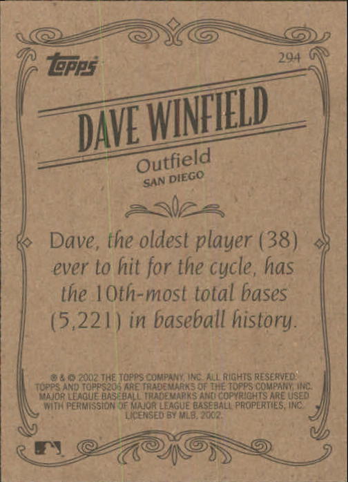 2002 Topps 206 #294 Dave Winfield RET back image