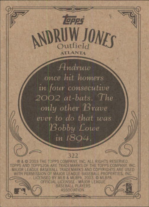 2002 Topps 206 #322 Andruw Jones back image