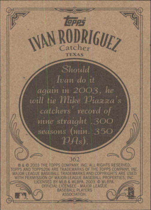 2002 Topps 206 #362 Ivan Rodriguez back image
