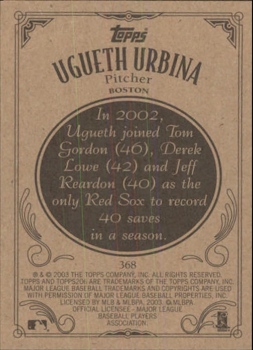 2002 Topps 206 #368 Ugueth Urbina back image