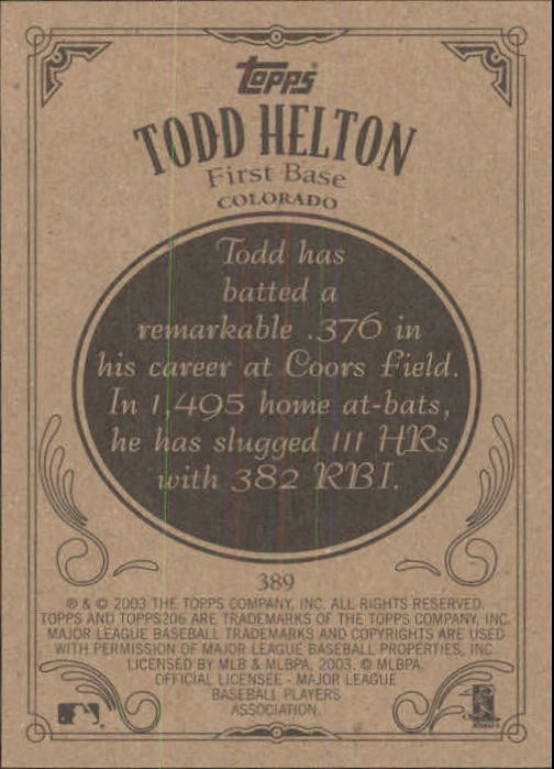 2002 Topps 206 #389 Todd Helton SP back image