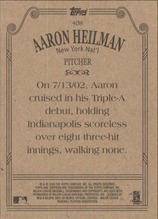 2002 Topps 206 #408 Aaron Heilman PROS back image