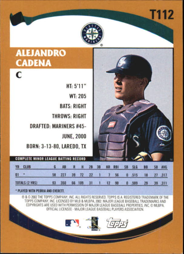 2002 Topps Traded #T112 Alejandro Cadena RC back image