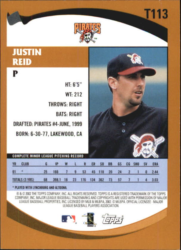 2002 Topps Traded #T113 Justin Reid RC back image