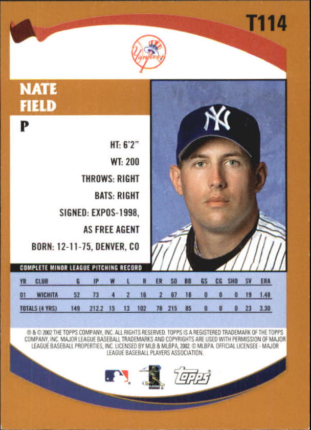 2002 Topps Traded #T114 Nate Field RC back image