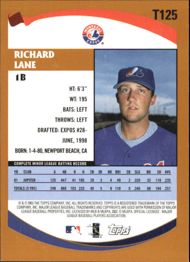 2002 Topps Traded #T125 Richard Lane RC back image