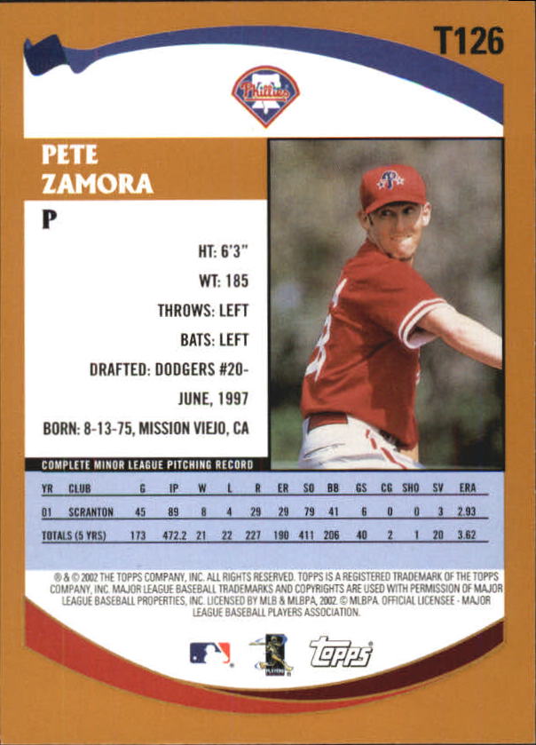 2002 Topps Traded #T126 Pete Zamora RC back image