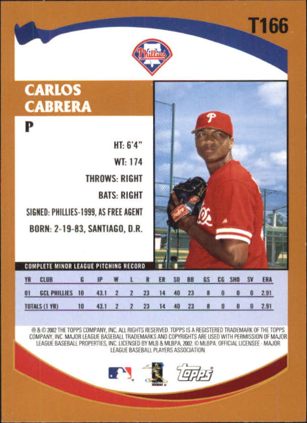 2002 Topps Traded #T166 Carlos Cabrera RC back image