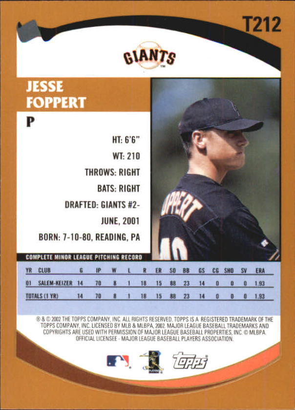 2002 Topps Traded #T212 Jesse Foppert RC back image