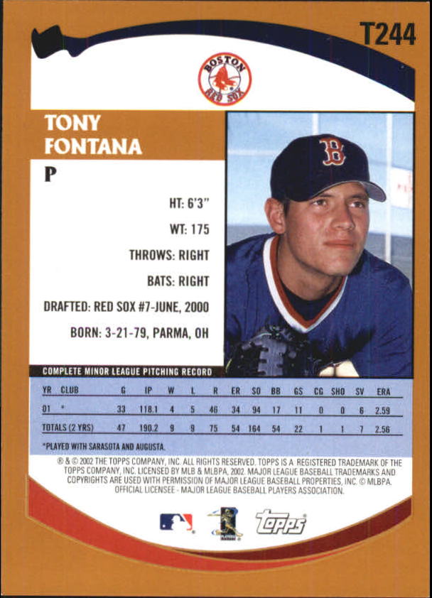 2002 Topps Traded #T244 Tony Fontana RC back image