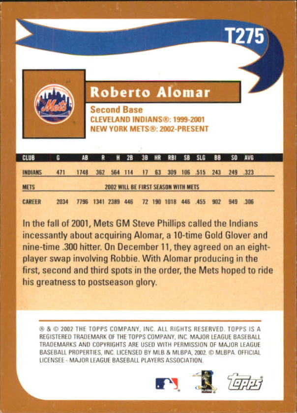 2002 Topps Traded #T275 Roberto Alomar WW back image