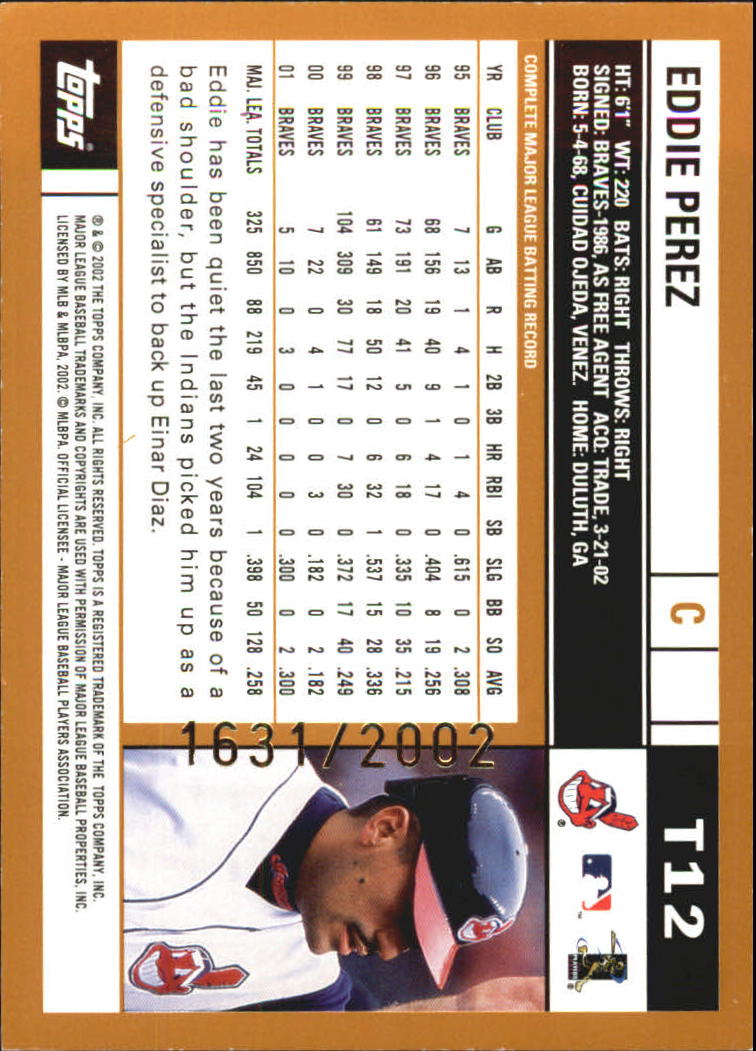 2002 Topps Traded Gold #T12 Eddie Perez back image