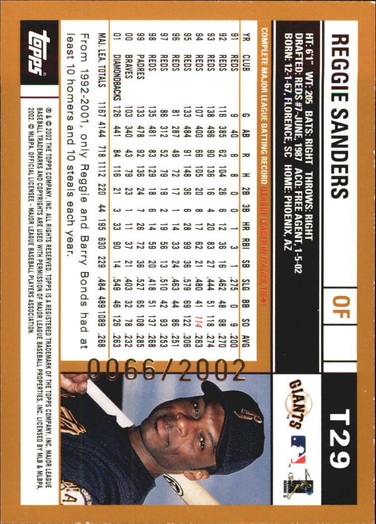 2002 Topps Traded Gold #T29 Reggie Sanders back image