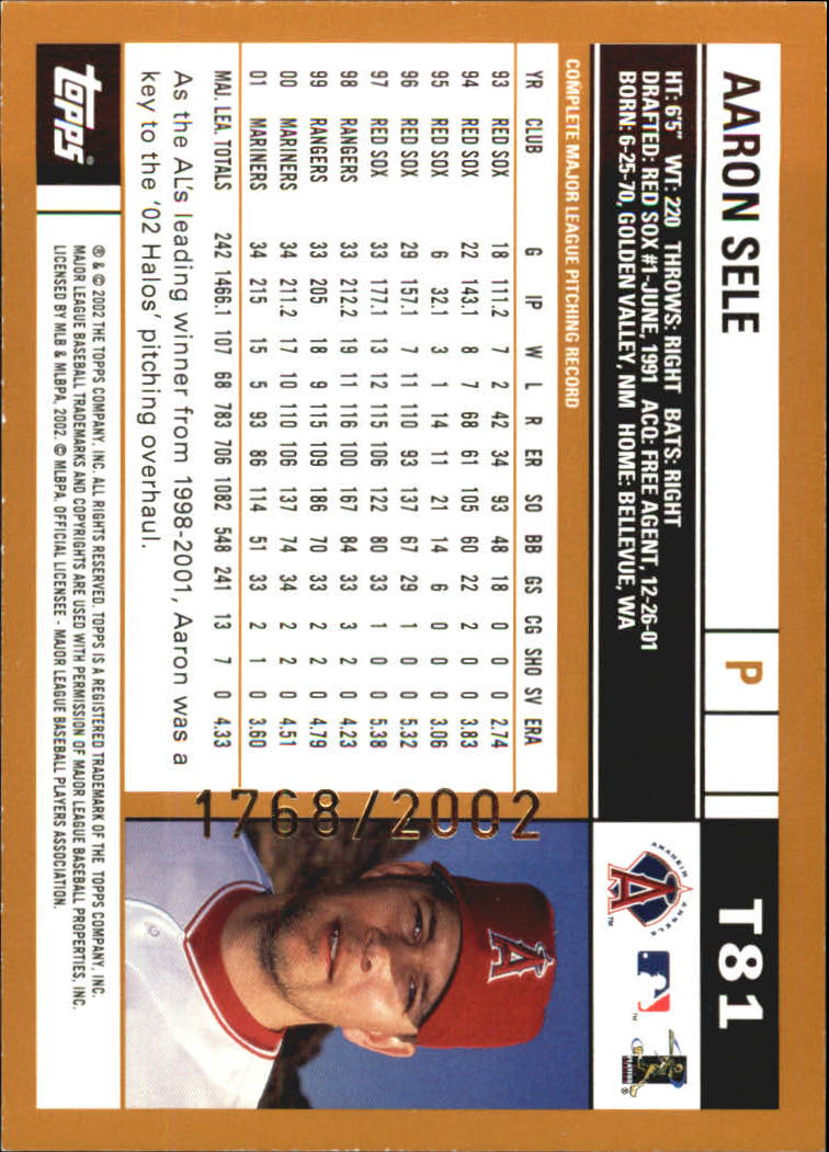 2002 Topps Traded Gold #T81 Aaron Sele back image