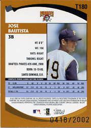 2002 Topps Traded Gold #T180 Jose Bautista back image