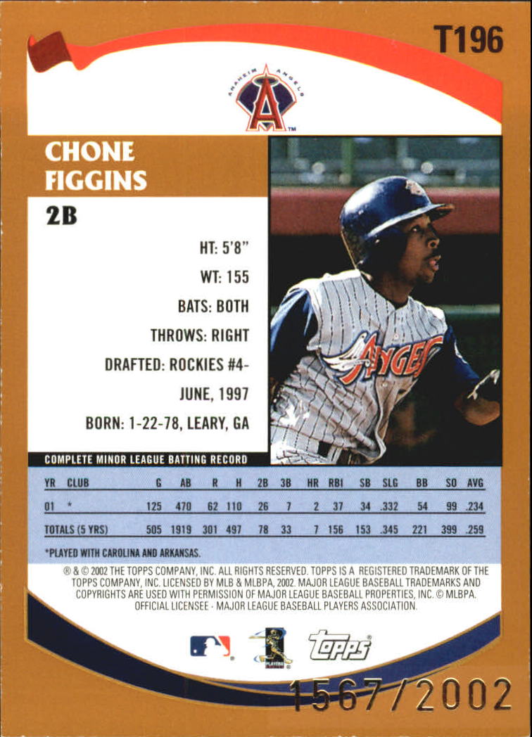 2002 Topps Traded Gold #T196 Chone Figgins back image