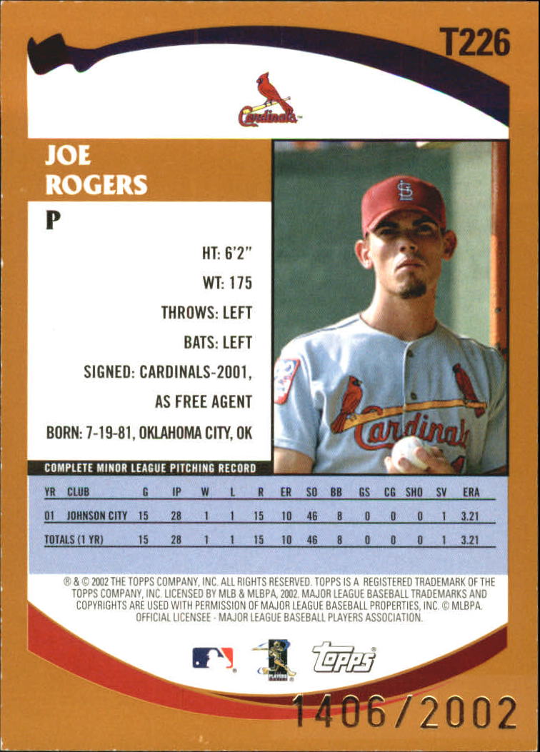 2002 Topps Traded Gold #T226 Joe Rogers back image