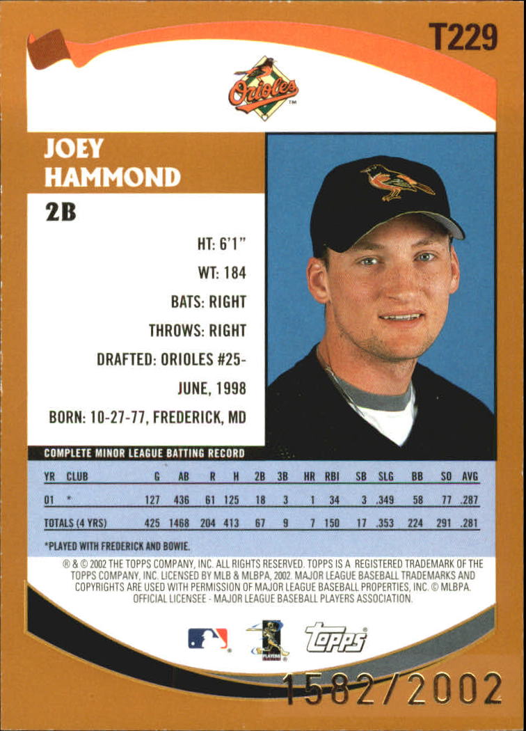 2002 Topps Traded Gold #T229 Joey Hammond back image