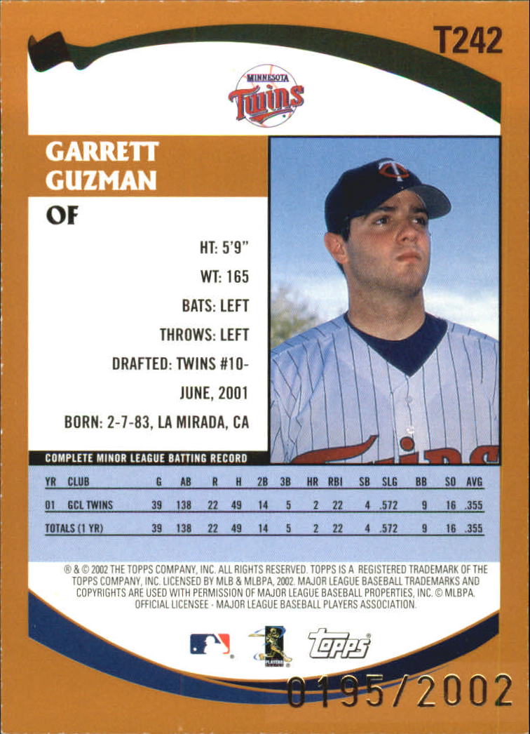 2002 Topps Traded Gold #T242 Garrett Guzman back image