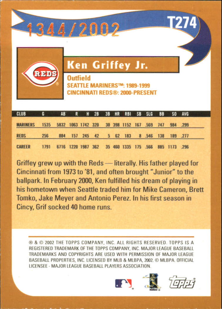 2002 Topps Traded Gold #T274 Ken Griffey Jr. WW back image