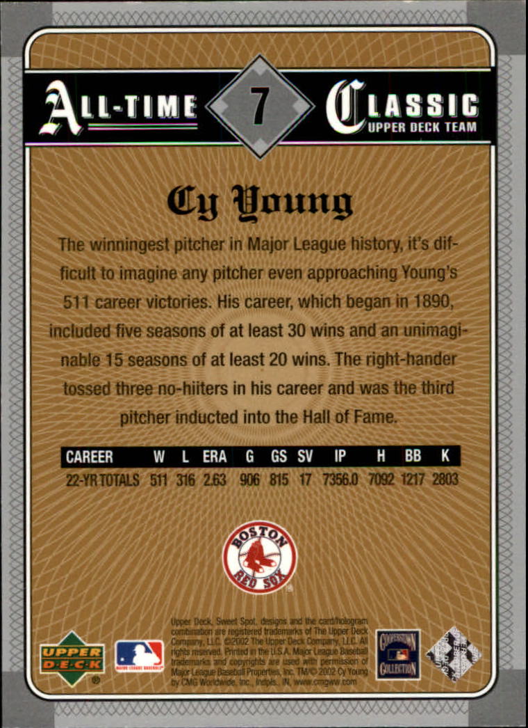2002 Sweet Spot Classics #7 Cy Young back image