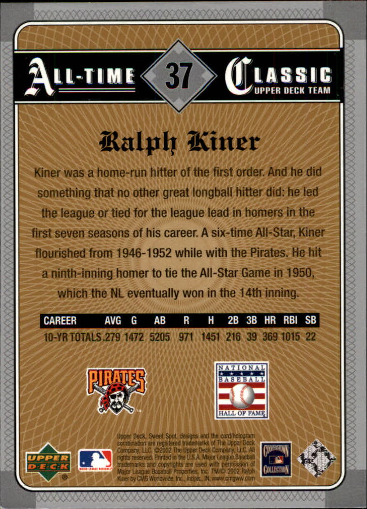2002 Sweet Spot Classics #37 Ralph Kiner back image