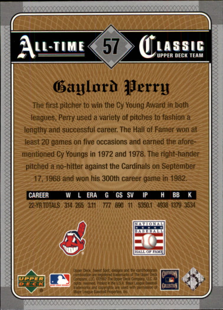 2002 Sweet Spot Classics #57 Gaylord Perry back image