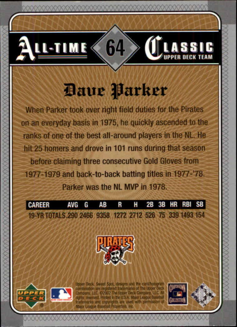 2002 Sweet Spot Classics #64 Dave Parker back image