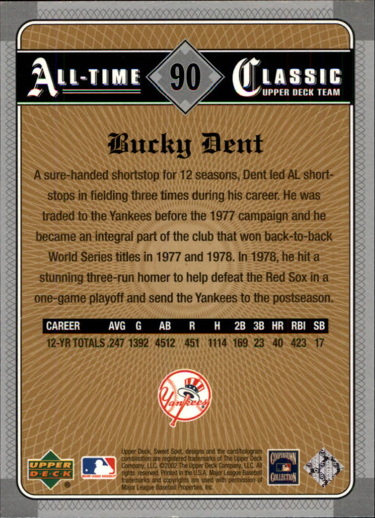 2002 Sweet Spot Classics #90 Bucky Dent back image