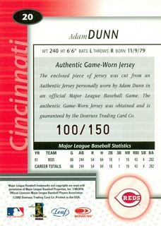 2002 Leaf Certified Mirror Red #20 Adam Dunn Jsy back image