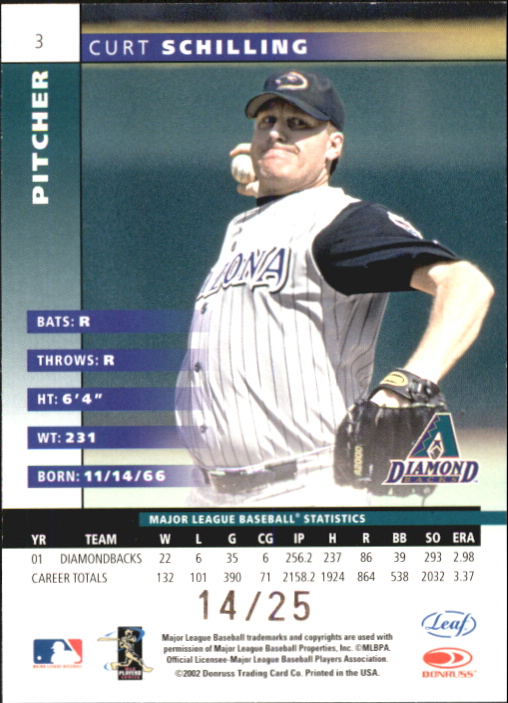 2002 Leaf Press Proofs Platinum #3 Curt Schilling back image