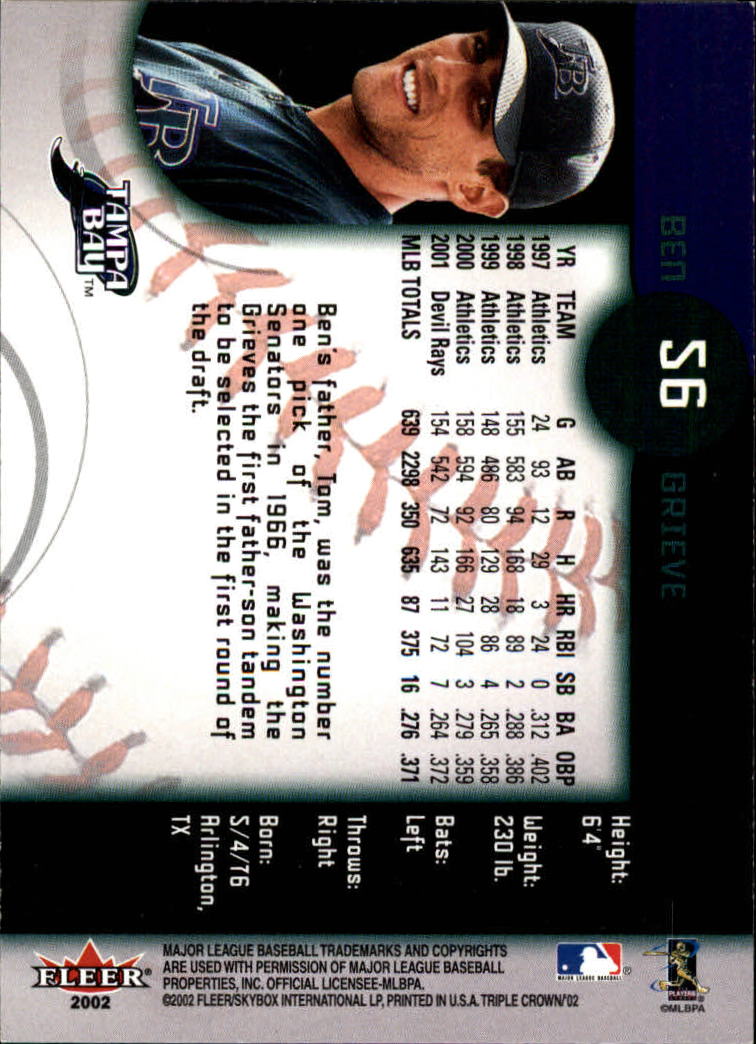 A4962- 2002 Fleer Triple Crown BB Card #s 1-270 -You Pick- 15+ FREE US SHIP